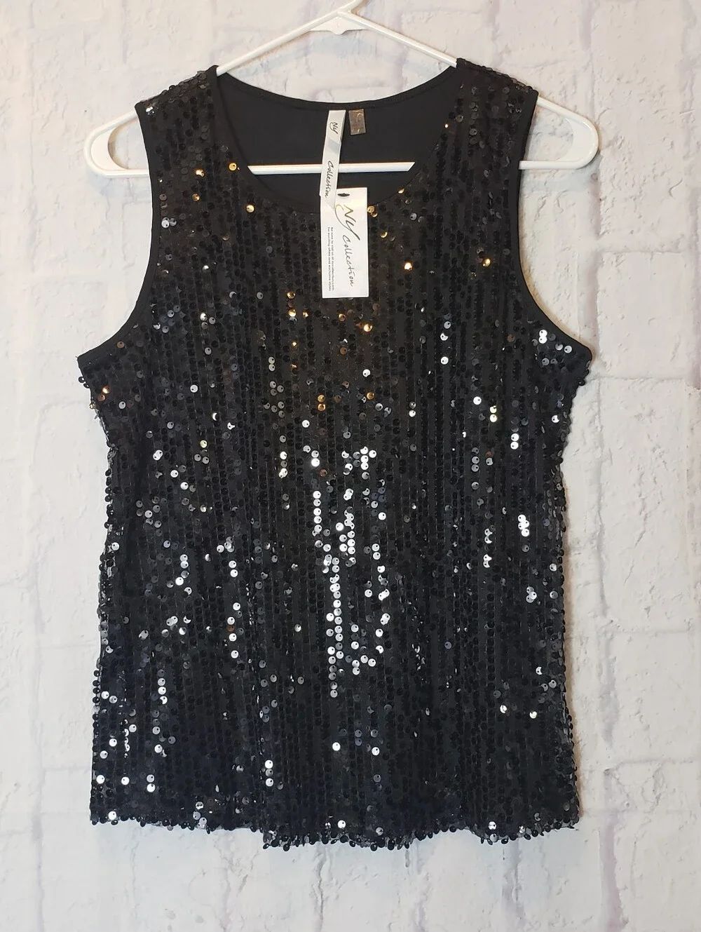 NWT NY COLLECTION Black Sequin Tank Top Petite Medium